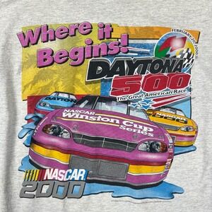 Vintage 2000 NASCAR Daytona 500 Winston Cup T-Shirt Men Large Gray Racing Car